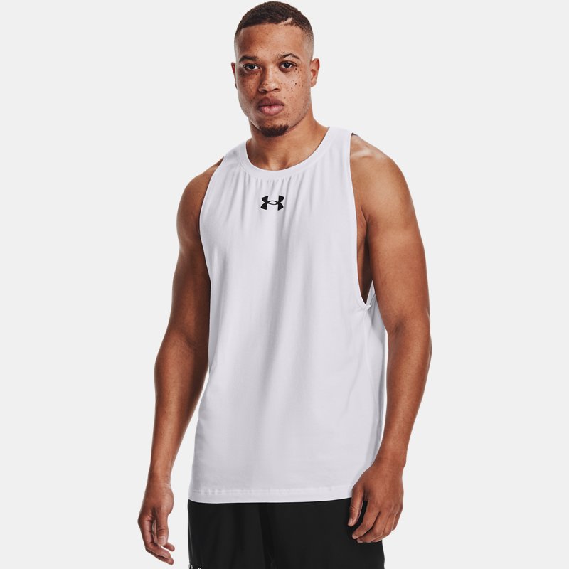Camiseta sin mangas de algodón Under Armour Baseline para hombre Blanco / Negro / Negro XL